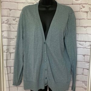 Light Teal V-Neck Button Cardigan Sweater
